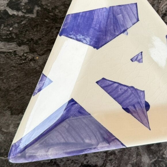EBK 2014 Hand Painted Triangular Ceramic Dish Purple Abstract Design Signed - Picture 10 of 10
